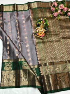 Kanchi pattu Double warp Sarees 💥💥 Kanchi border sarees Beautiful collection New designs ⚡⚡ Pallu Rich And Plain Blouse Contrast 🪻🪻 COST 6500